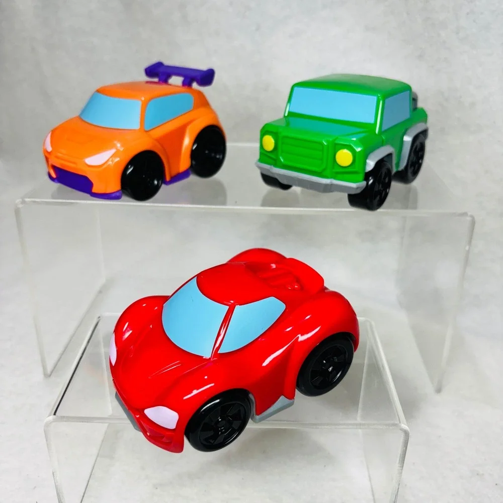 Set of 3 Chunky Toy Cars Sports Car Orange Racer Green Truck Kids Play Vehicles